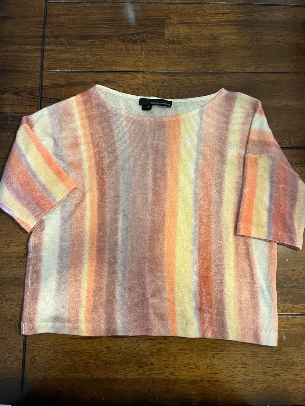 360 Cashmere Striped Pastel Crewneck Top in Peach, Yellow, Cream